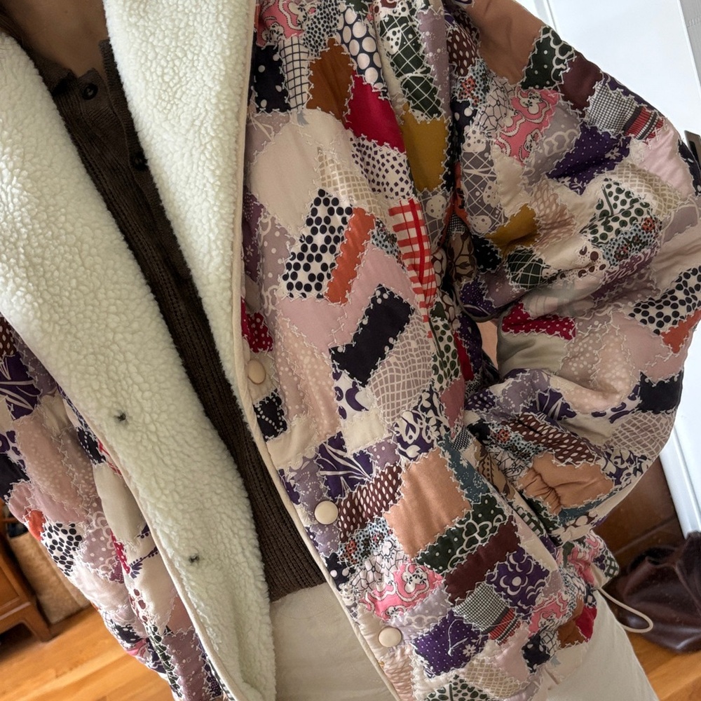 Sea New York Multicolor Patchwork Puffer Jacket with Cream Collar